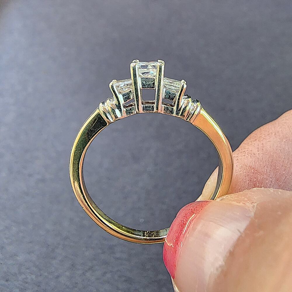 14K Yellow White Gold Past Present Future Princess Cut Diamond Ring - Picture 10 of 11